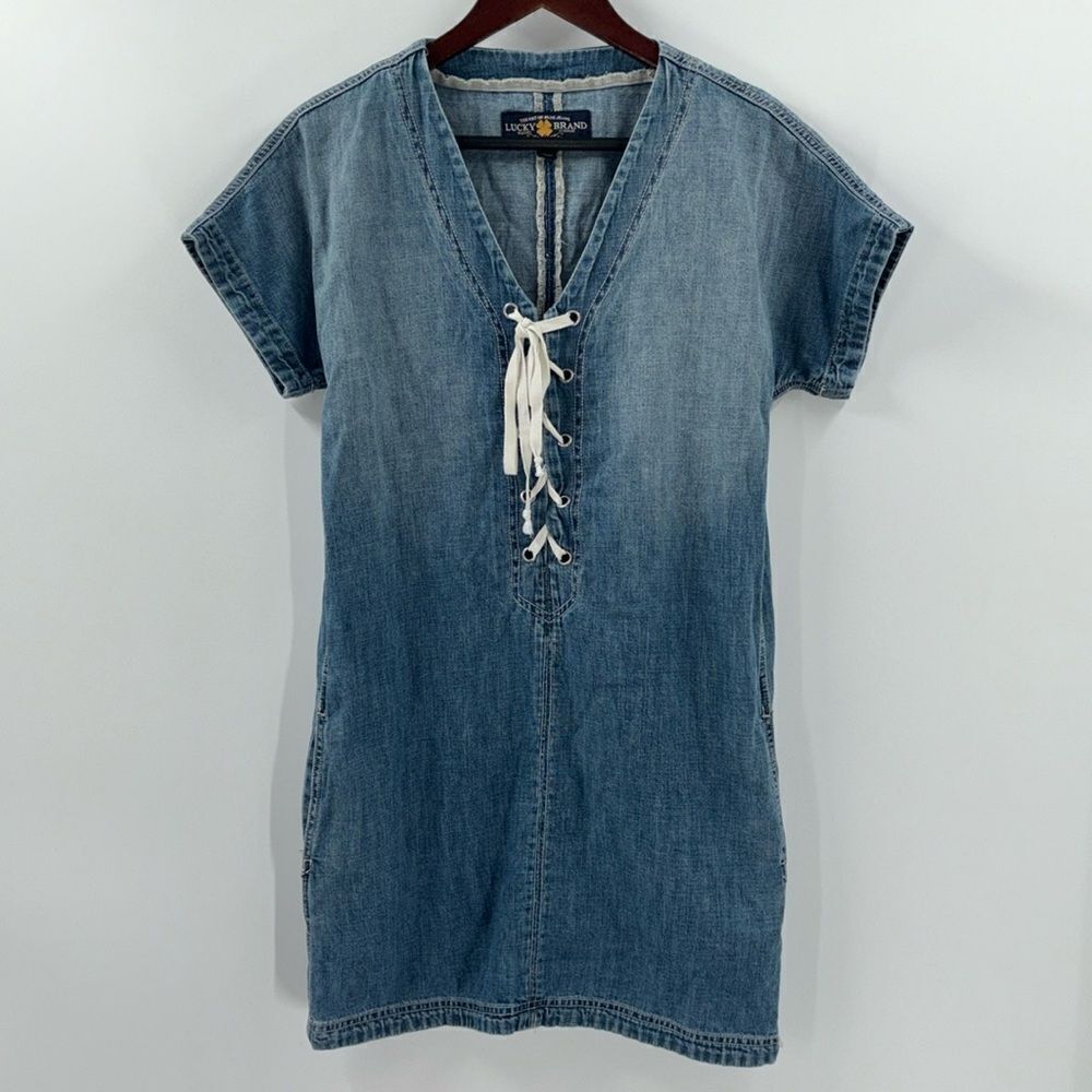 Lucky Brand Denim Jean Lace Up Mini Dress